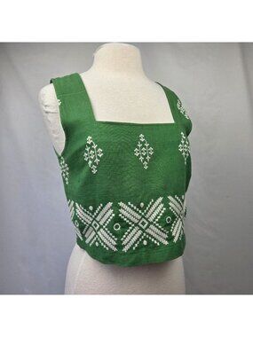 Haute Hippie Embroidered Sleeveless Linen Blend Crop Top Green Size S